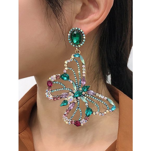 Jewelry - "Fly Girl" Butterfly Rhinestone Dangle Earrings